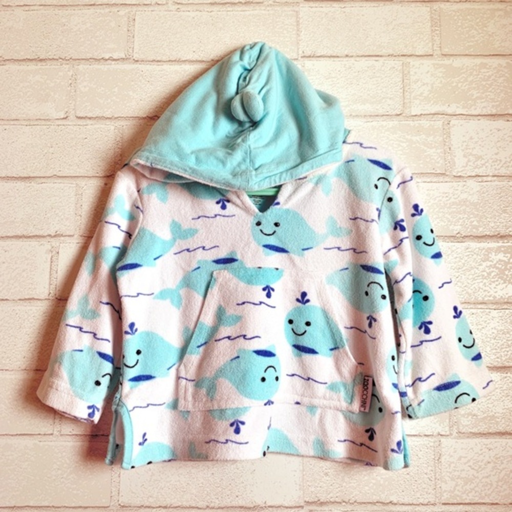 Baby Gender Neutral Blue White Swim Coverup Hoodie Playful Whale Design UPF 50+